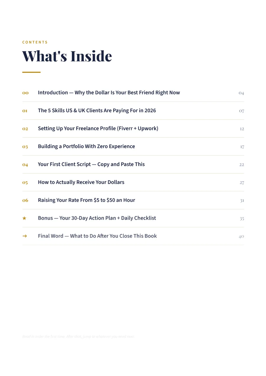 A real page from inside the Main Guide showing the full table of contents